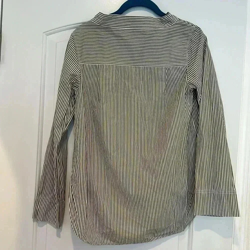 4/$25 J. Crew Top Black White Striped Funnelneck Cotton Poplin Hi Low Sz 00
